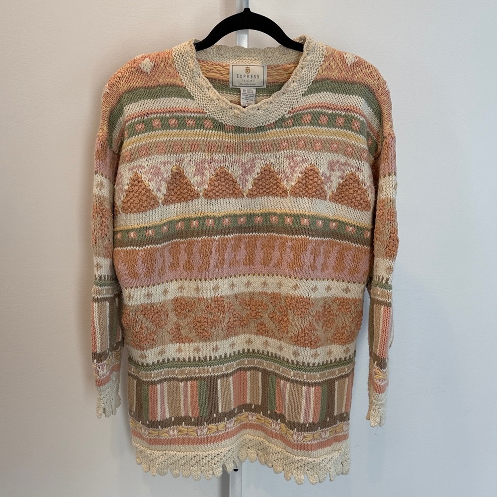 Vintage Express Tricot Multicolor Knit Sweater Chunky Women Size M
